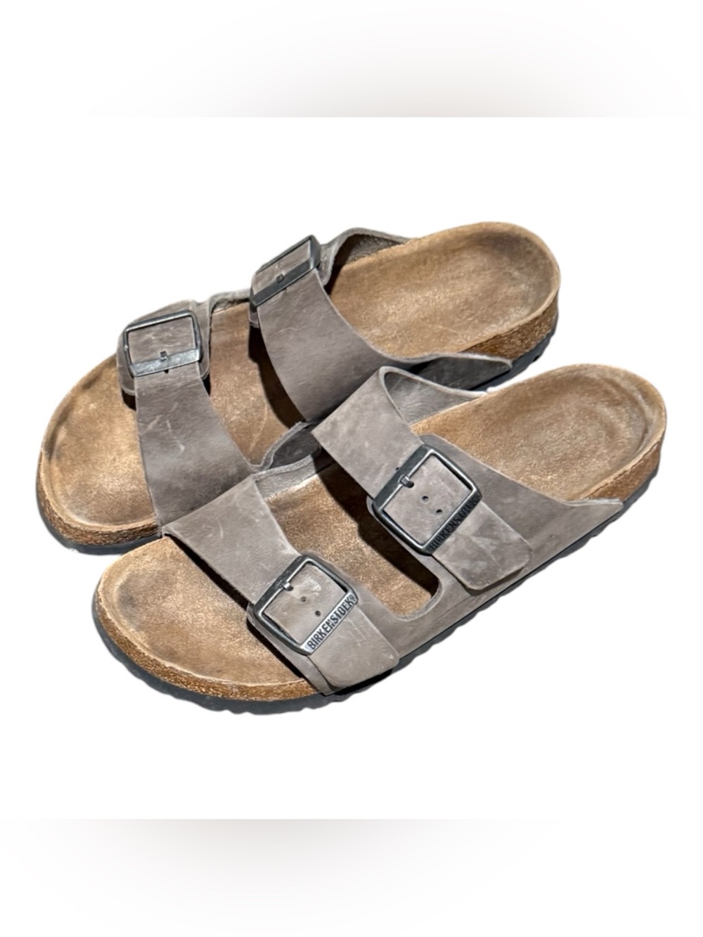 Birkenstock Arizona Footbed Two Straps Gray Leather Sandals Size 41
